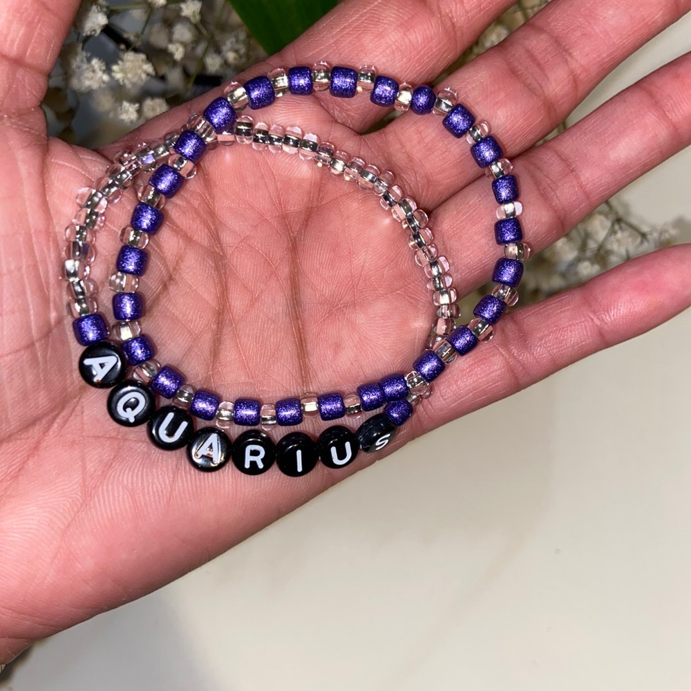 Handmade AQUARIUS Alphabet Glass Bead Bracelet Set